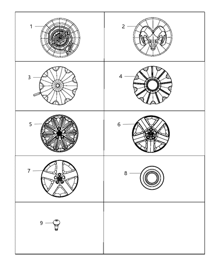2008 Dodge Charger Wheel Covers & Center Caps Diagram