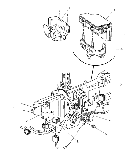 2008 Dodge Caliber Relays & Totally Integrated Power Module Mounting Diagram