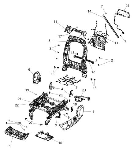 2015 Ram 2500 Adjusters, Recliners & Shields - Driver Seat Diagram