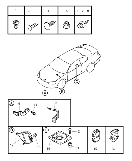 2001 Dodge Stratus Wiring - Brackets & Attaching Parts Diagram