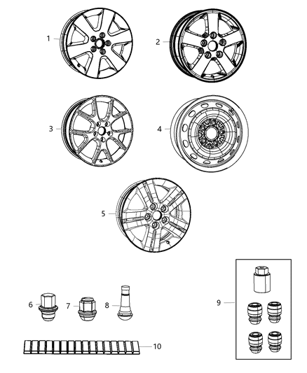 2013 Dodge Journey Aluminum Wheel Diagram for 5LN63GSAAA