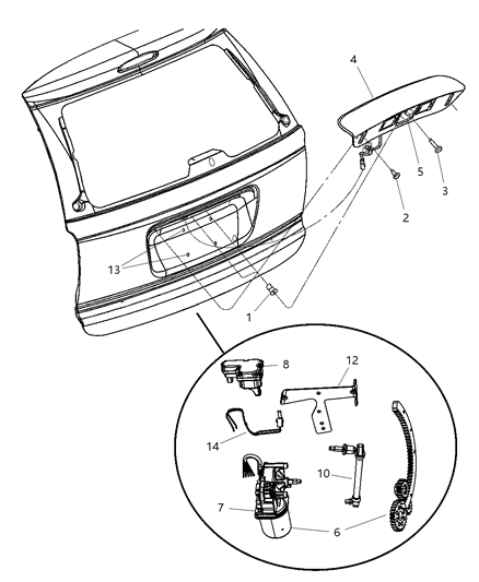 2005 Chrysler Town & Country Liftgate Panel - Handle And Motor Diagram