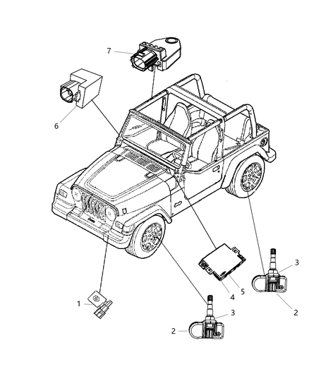 2010 Jeep Wrangler Sensors - Body Diagram
