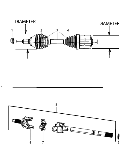 2004 Dodge Ram 2500 Front Axle Carrier-Axle Shaft Assembly Diagram for 5086666AB