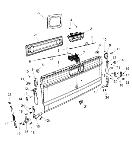 2020 Jeep Gladiator Tailgate Latch Diagram for 55275952AD