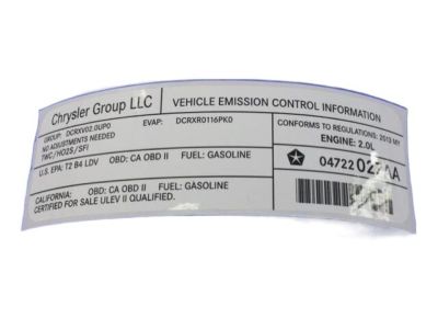 Mopar 4722027AA Label-Vehicle Emission Control In