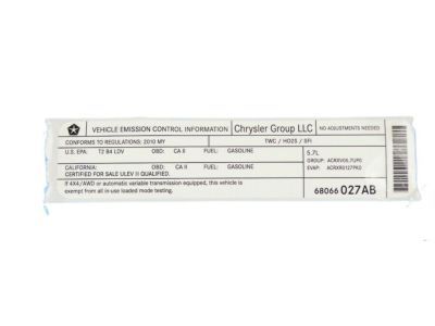 Mopar 68066027AB Label-Vehicle Emission Control In