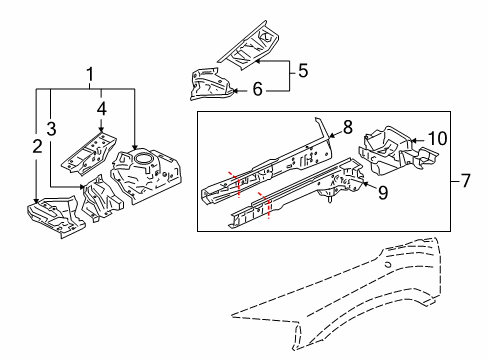 Frame-Fender Shield Diagram for MR981309