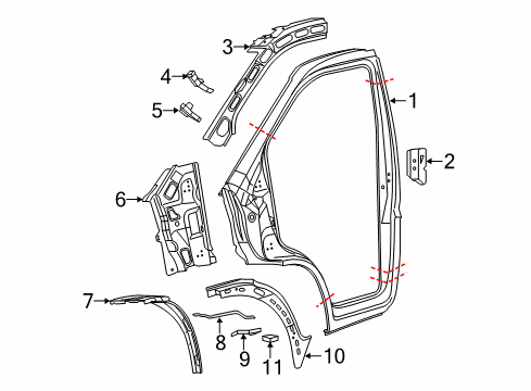 2023 Ram ProMaster 2500 Aperture Panel, Hinge Pillar Diagram