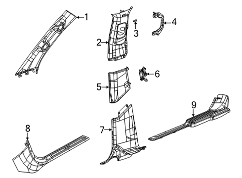 2022 Jeep Wagoneer Interior Trim - Pillars Diagram