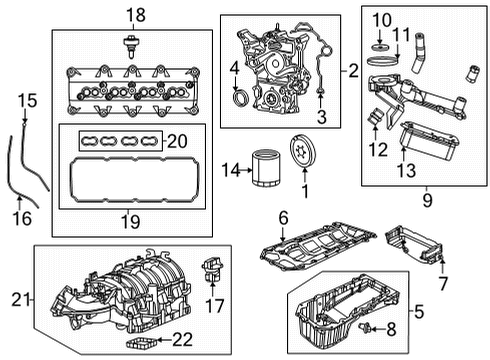 2022 Jeep Grand Wagoneer Engine Parts, Mounts, Cylinder Head & Valves, Camshaft & Timing, Variable Valve Timing, Oil Cooler, Oil Pan, Oil Pump, Adapter Housing, Crankshaft & Bearings, Pistons, Rings & Bearings Diagram 2