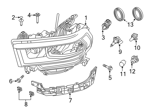 2022 Ram 3500 Headlamp Components Diagram 1