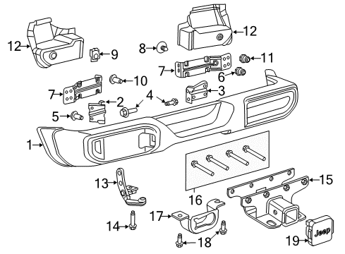 2022 Jeep Wrangler Bumper & Components, Trailer Hitch Components Diagram 1