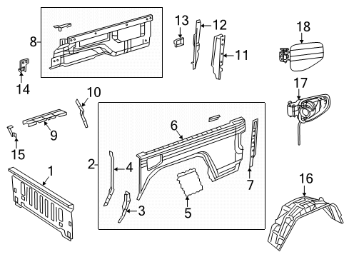 2023 Jeep Gladiator Front & Side Panels Diagram
