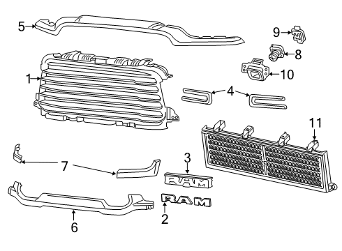 2022 Ram 3500 Grille & Components Diagram