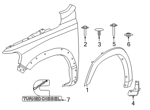 2022 Ram 2500 Exterior Trim - Fender Diagram