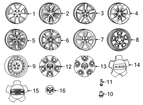 2022 Ram 1500 Classic Wheels, Covers & Trim Diagram