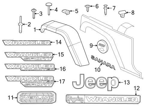 2022 Jeep Wrangler Exterior Trim - Fender Diagram