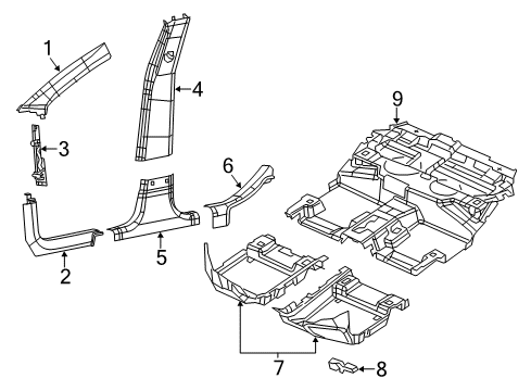2023 Jeep Cherokee Interior Trim - Pillars Diagram