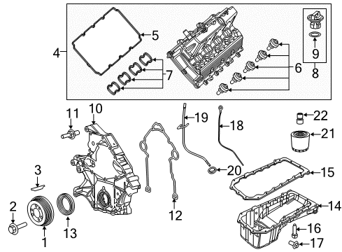 2022 Dodge Charger Engine Parts, Mounts, Cylinder Head & Valves, Camshaft & Timing, Variable Valve Timing, Oil Cooler, Oil Pan, Oil Pump, Adapter Housing, Crankshaft & Bearings, Pistons, Rings & Bearings Diagram 3