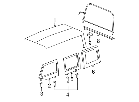 Hardtop Replacement Soft Top Kit Diagram for 82209747AB