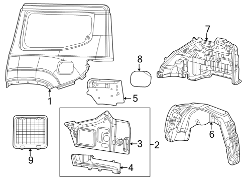 Wheelhouse Inner Silencer Diagram for 68480107AA