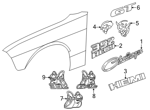 Hellcat Nameplate Diagram for 68564505AA