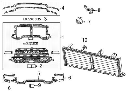 Radiator Grille Diagram for 68719411AB