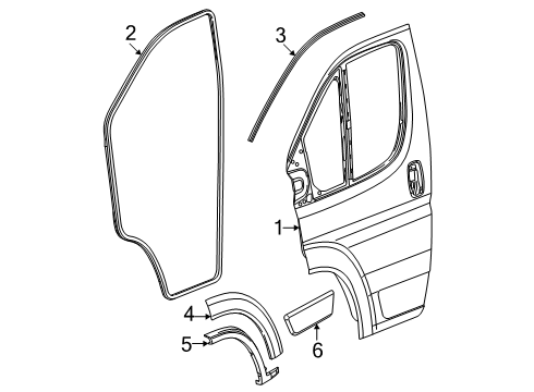 2025 Ram ProMaster EV Door & Components, Exterior Trim Diagram 2