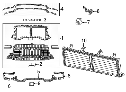 Radiator Grille Diagram for 68719408AB