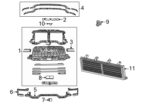 Radiator Grille Diagram for 68719398AB