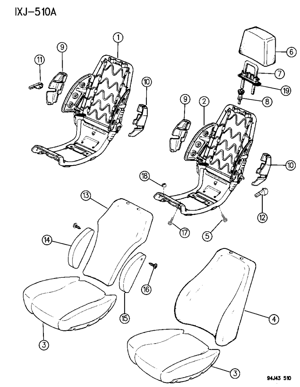 Mopar 55195020 Frame-Front Seat Fixed-CUSH&Back-Rt