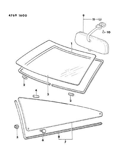 1984 Dodge Conquest Windows - Front & Quarter Diagram