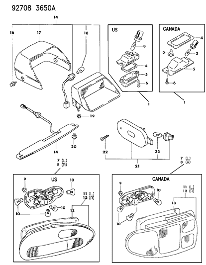 1993 Dodge Colt Seal Rear Combination Lamp Diagram for MB929490