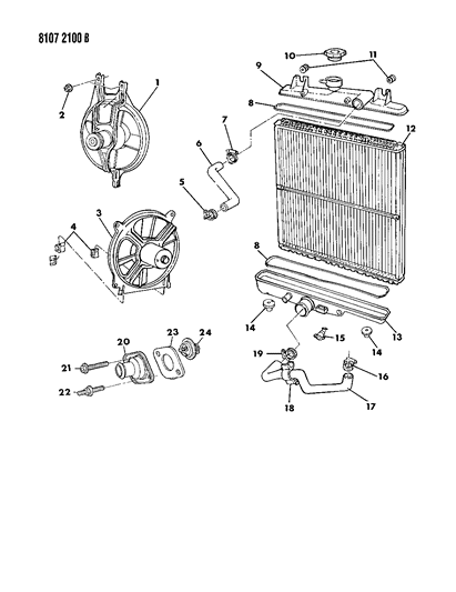 1988 Dodge Grand Caravan Radiator & Related Parts Diagram 1