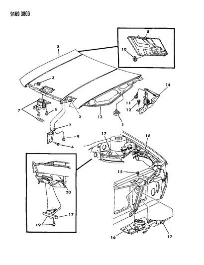 1989 Dodge Spirit Hood & Hood Release Diagram