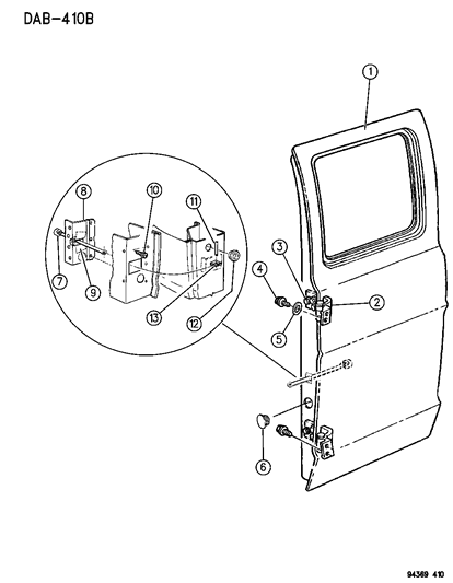 1995 Dodge Ram Wagon Door, Dual Cargo Shell & Hinges Diagram