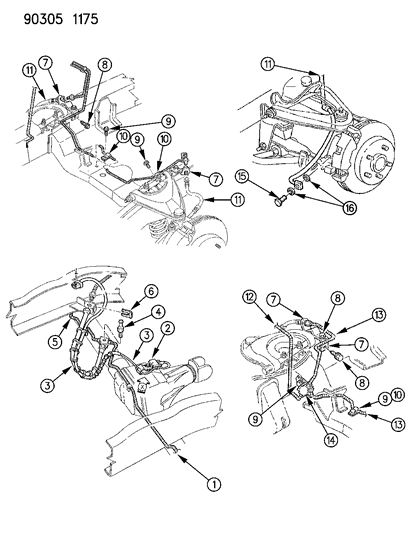 1993 Dodge Dakota Lines & Hoses - All Wheel Anti Lock Brakes Diagram 2