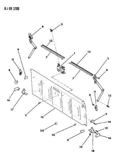 1987 Jeep Comanche Tailgate, Latch And Hinges Diagram