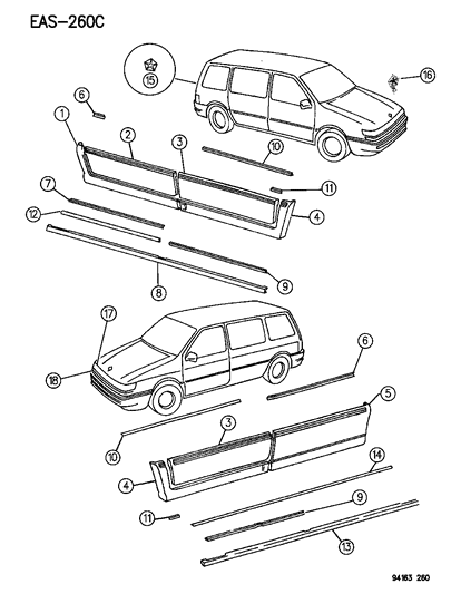 1994 Dodge Grand Caravan Appliques & Ornamentation Diagram