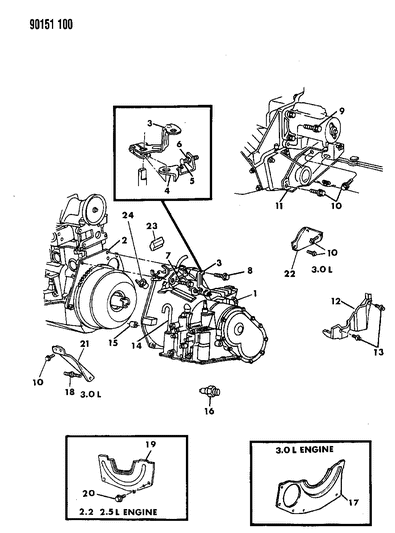 1990 Dodge Grand Caravan Transaxle Assemblies & Mounting Diagram