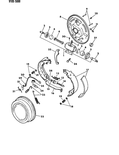 1989 Chrysler Fifth Avenue Brakes, Rear Drum Diagram