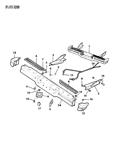 1986 Jeep Comanche Bumper, Rear Step Diagram