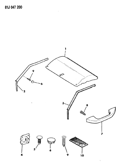 1986 Jeep Comanche Headlining & Upper Trim Mouldings Diagram