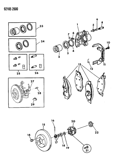 1992 Dodge Daytona Brakes, Front With Rear Disc Brakes Diagram