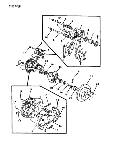 1989 Chrysler LeBaron GTC Brakes, Rear Disc Diagram