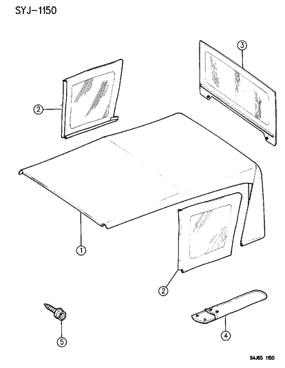 1994 Jeep Wrangler Soft Top & Windows Diagram 1