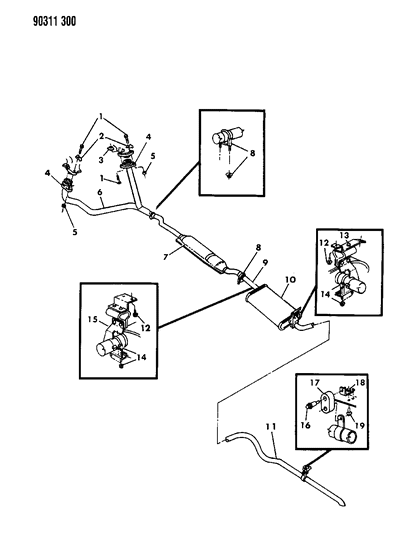 1990 Dodge Dakota Catalytic Converter With Pipes Diagram for E0055112