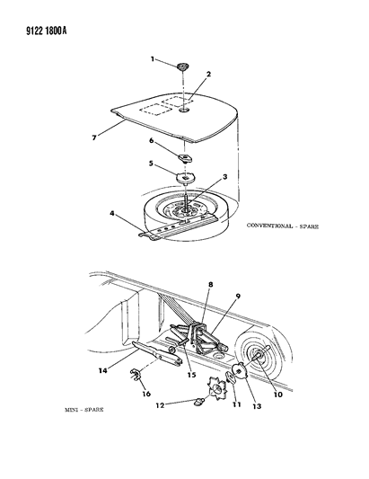 1989 Dodge Aries Jack & Spare Tire Stowage Diagram