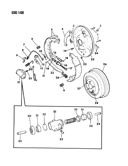 1988 Dodge Dakota Brakes, Rear Diagram